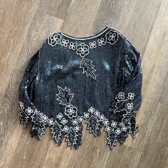 Vintage Imperial Handi Crafts Size 16 Silk Sequence Blouse - Picture 4 of 11